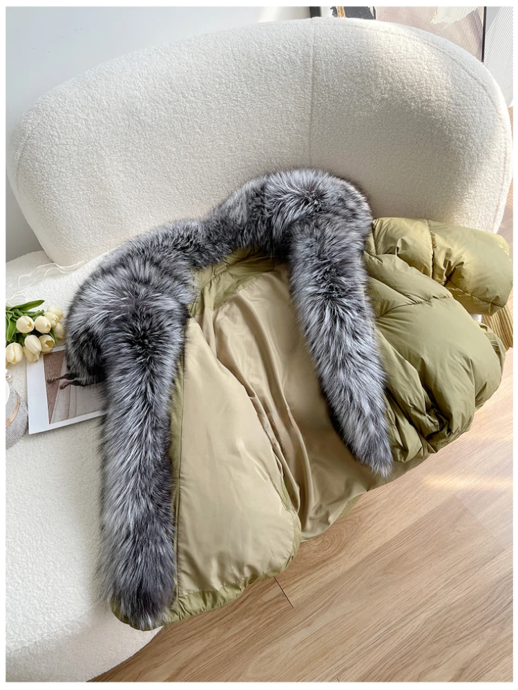 2026 New Autumn 90 Winter Goose Down Jacket Warm Women Coat Oversized Real Fox Fur Collar Thick Luxury Fashion Outerwear