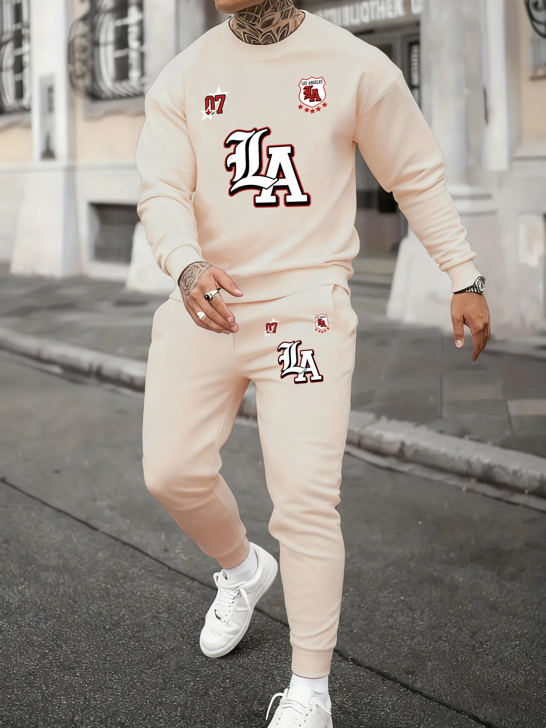 

Large Letters Creative Prints Fleece Comfy Male Autumn Sweatpants Hoodie Suit Casual Pocket Pants Basics Jogging Sweatshirts