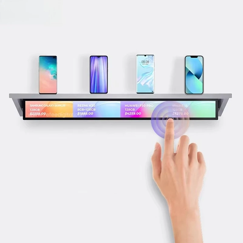 Stretched Bar Wide Touch Screen Android LCD Display Shelf Banner/bar Display/Bar Screen
