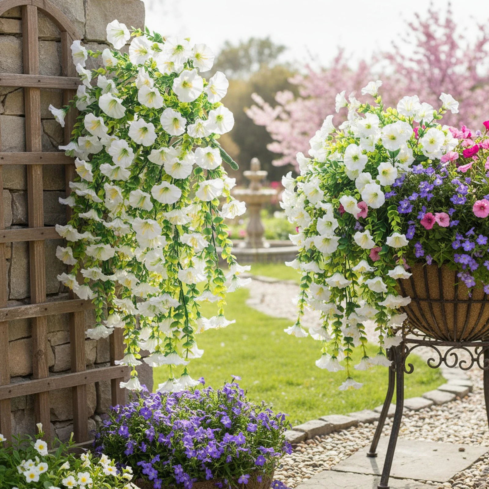 Fake Artificial Hanging Morning Glory Flowers for Outdoors UV Faux Flowers for Home Patio Porch Garden Decor
