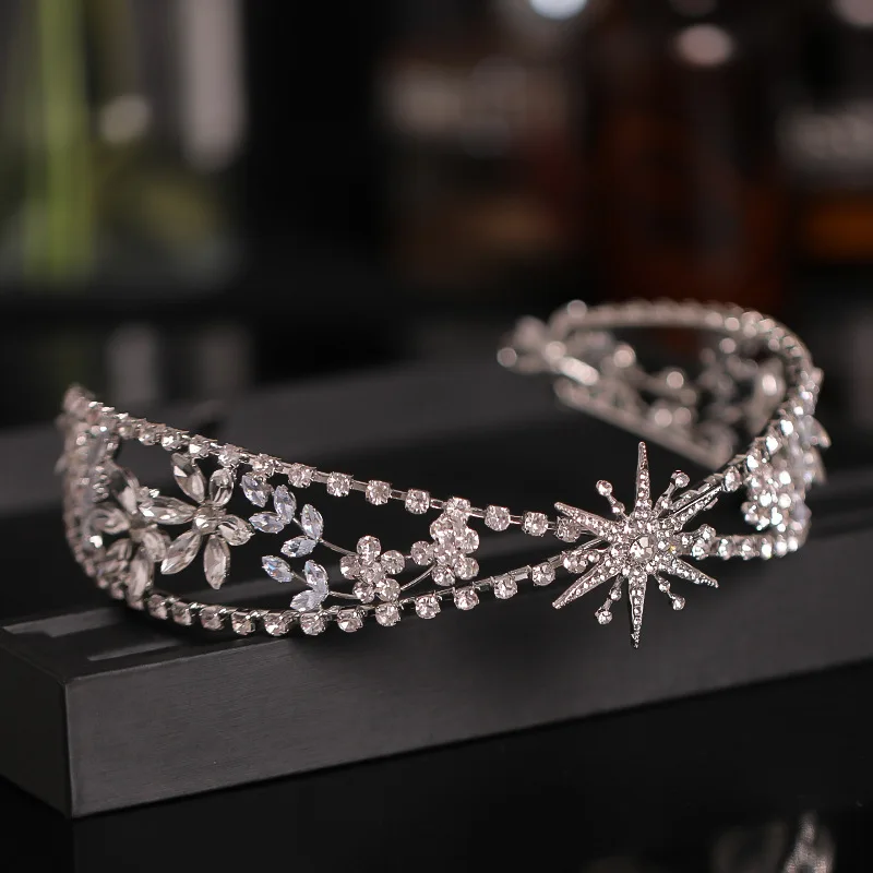 Luxury Crystal Tiaras And Crowns Rhinestone Flower Leaf Headband Crown For Women Bridal Wedding Hair Accessories Jewelry Crown