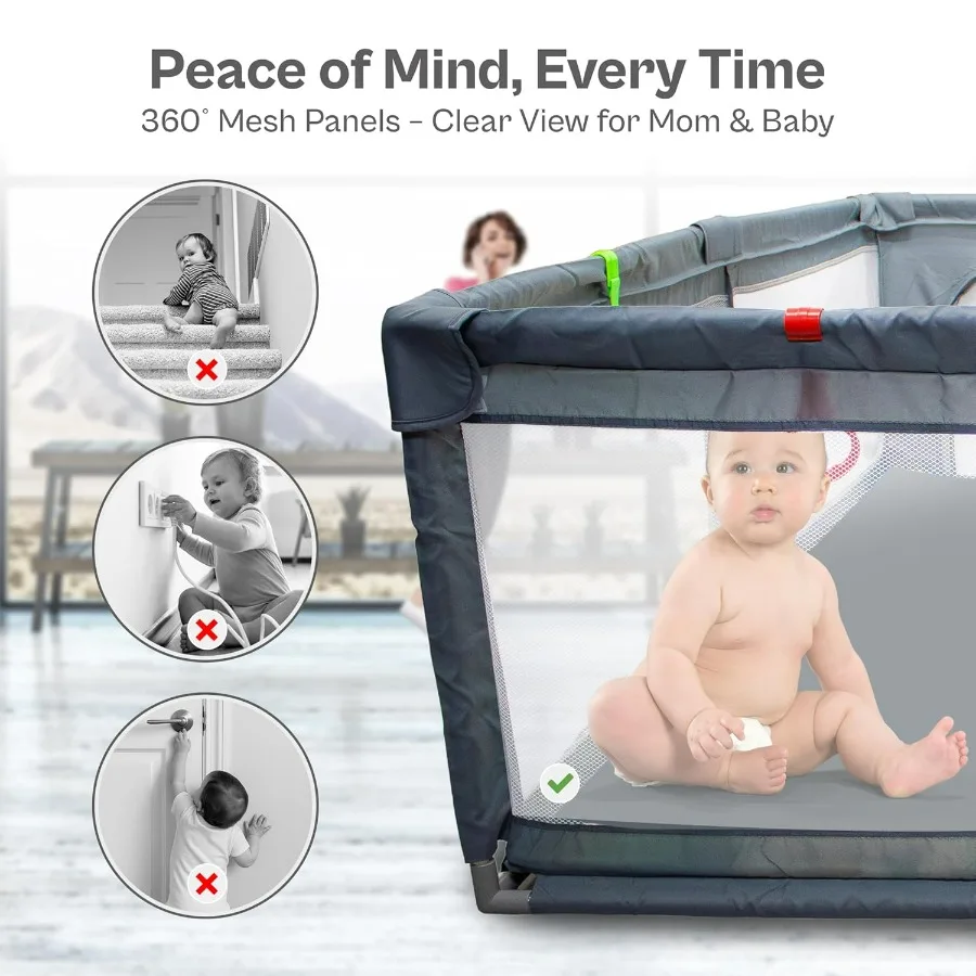 Box per bambini extra large 79x71 pollici con cancelli con cerniera e recinzione di sicurezza in morbida rete traspirante per uso interno ed esterno Ideale per