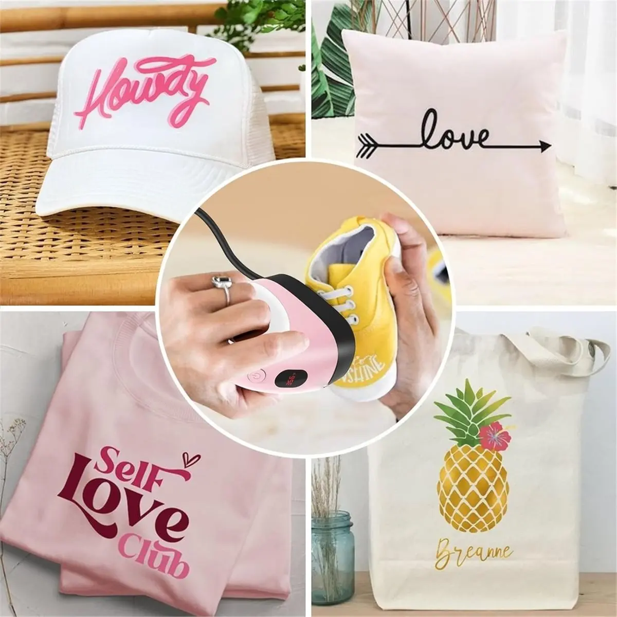 PHONE&GEAR Mini Hot Press with Visible Temperature, 3 Temperature Options, Portable Press for T-Shirt, Hat, Shoe, Bag, Bean Mak