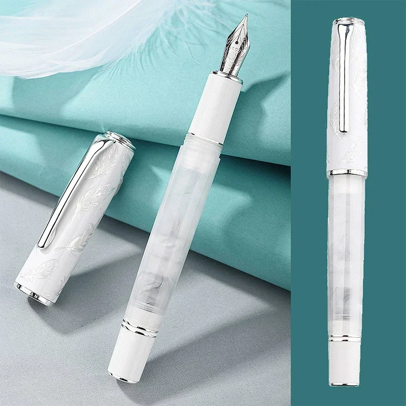 

Hongdian N8 Fountain Pen White Feather High-End Exquisite EF F nibs Student Business Office Literature writing Ink Pen For Gifts