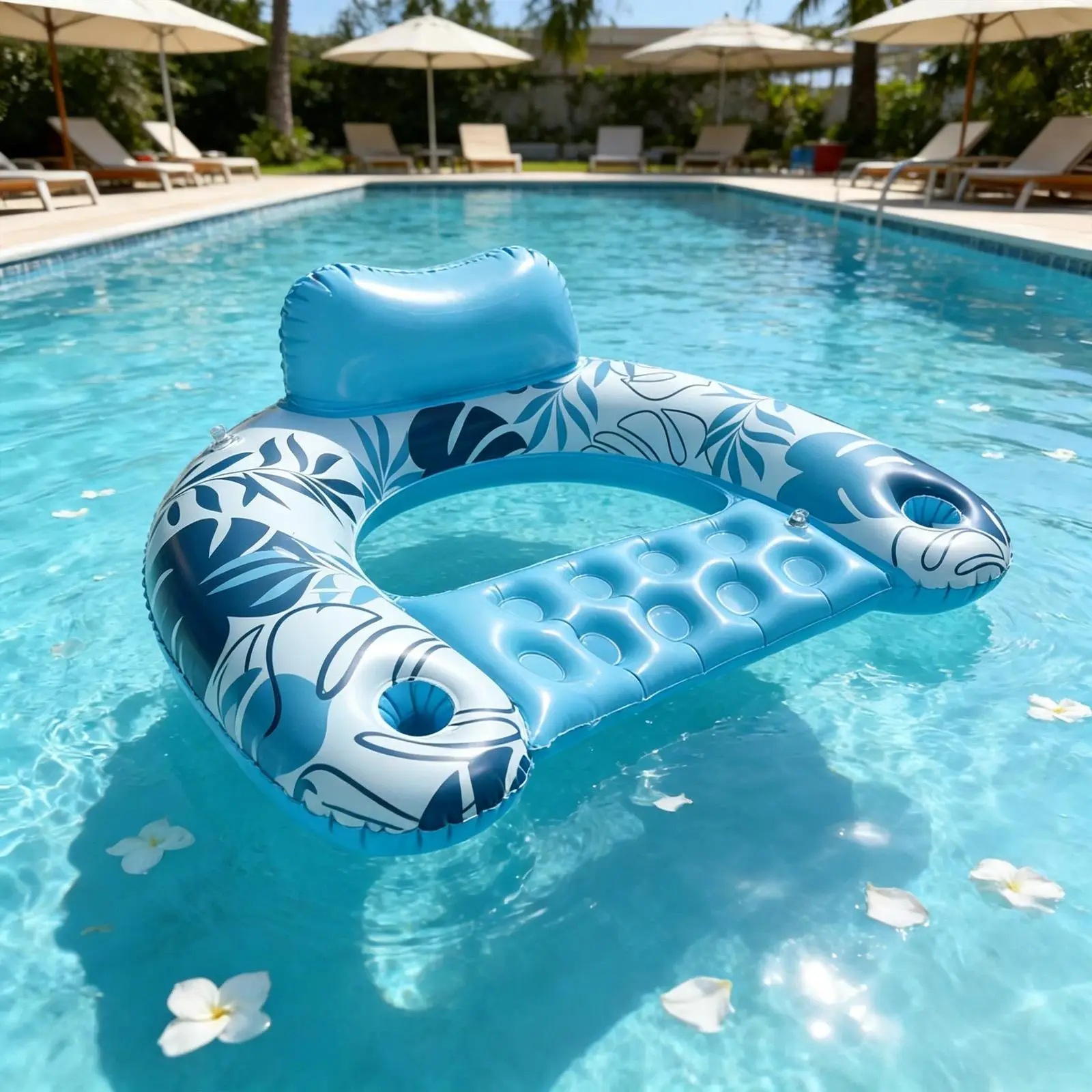 

Swimming Pool Inflatable U-shaped Air Mattres with Cup Holder Water Floating Chair Sleeping Bed Summer Beach Lounger Hammock