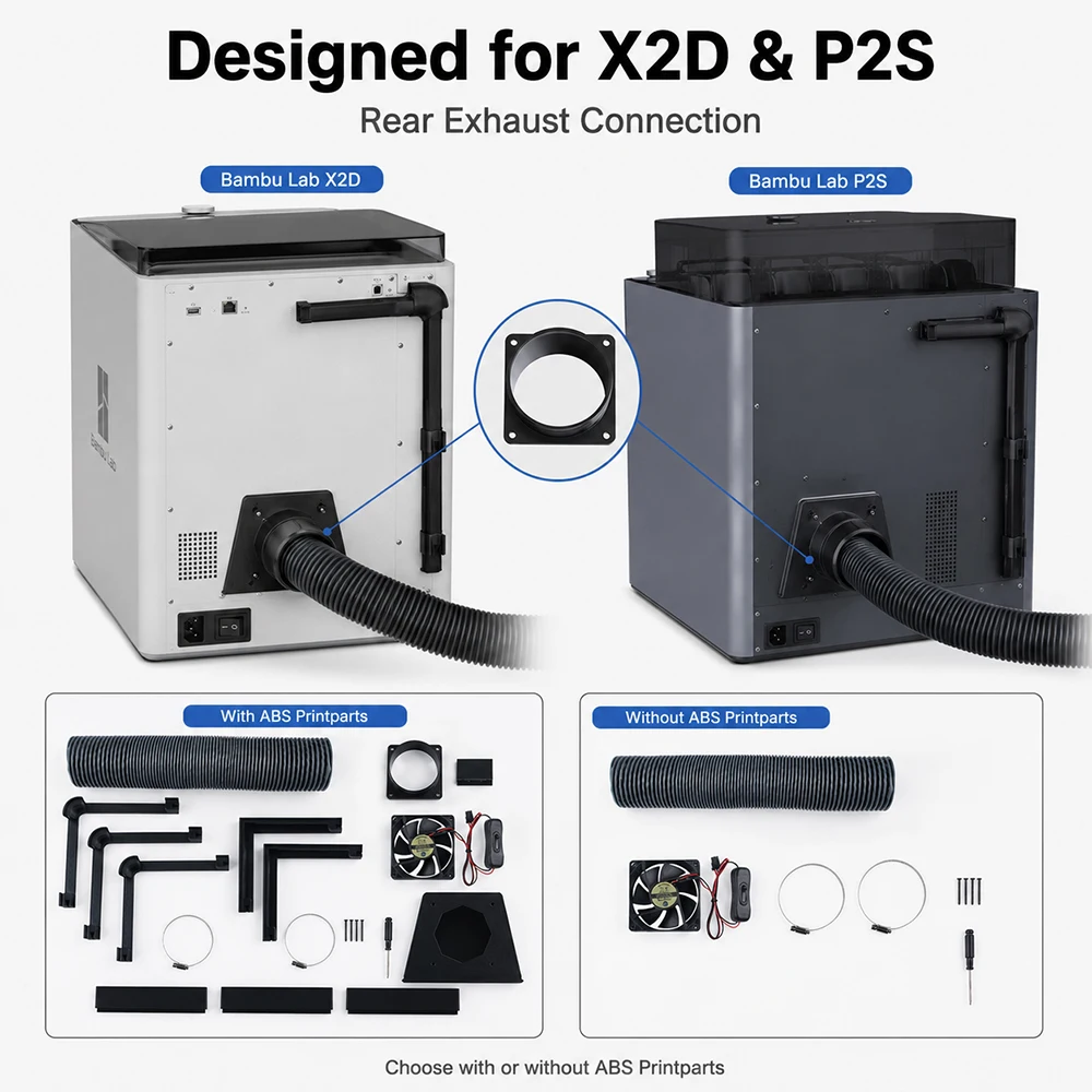 For Bambu Lab P2S X2D  External Exhaust Fan Kit  Long-Distance Ventilation And Exhaust  For P2S  X2D 3D Printer Accessories