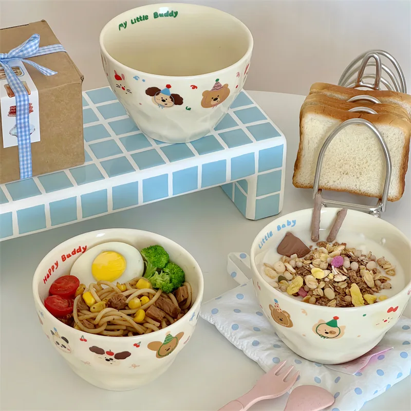 Cute Cream Colored Practical Hand Held Ceramic Bowls High Aesthetic Matte Rice Bowl Home Dessert Bowls Breakfast Bowl Soup Bowl
