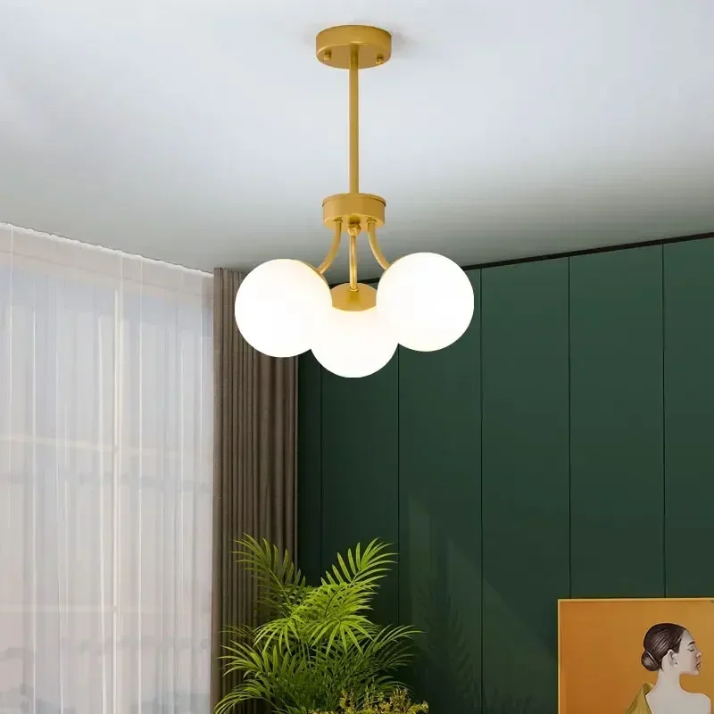 Nordic Glass Ball LED Chandelier for Living Dining Room Food Tables Bedroom Pendant Lights Home Decor Hanging Light Fixture