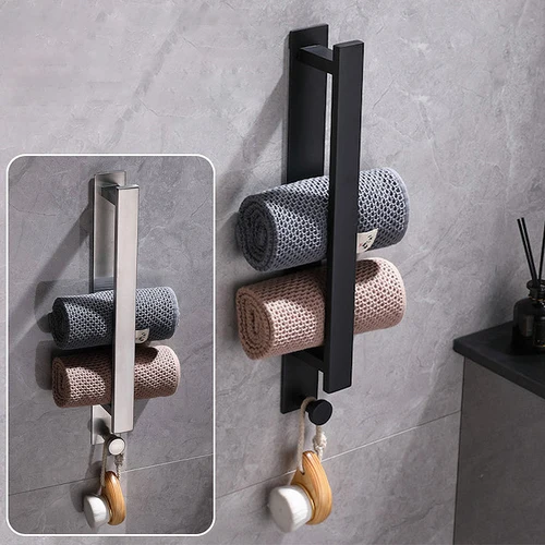 40cm Autoadhesivo Estante de toalla Con ganchos Acero inoxidable Tenedor de la toalla Montado en la pared Ninguna perforación Accesorios de la cocina del cuarto de baño