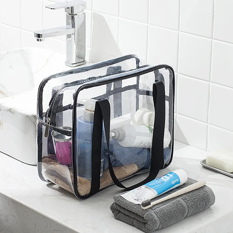 Sac de voyage étanche transparent unisexe, grande capacité, PVC, sac de rangement de maquillage portable, sac de bain de lavage pour femme, sac à main de toilette