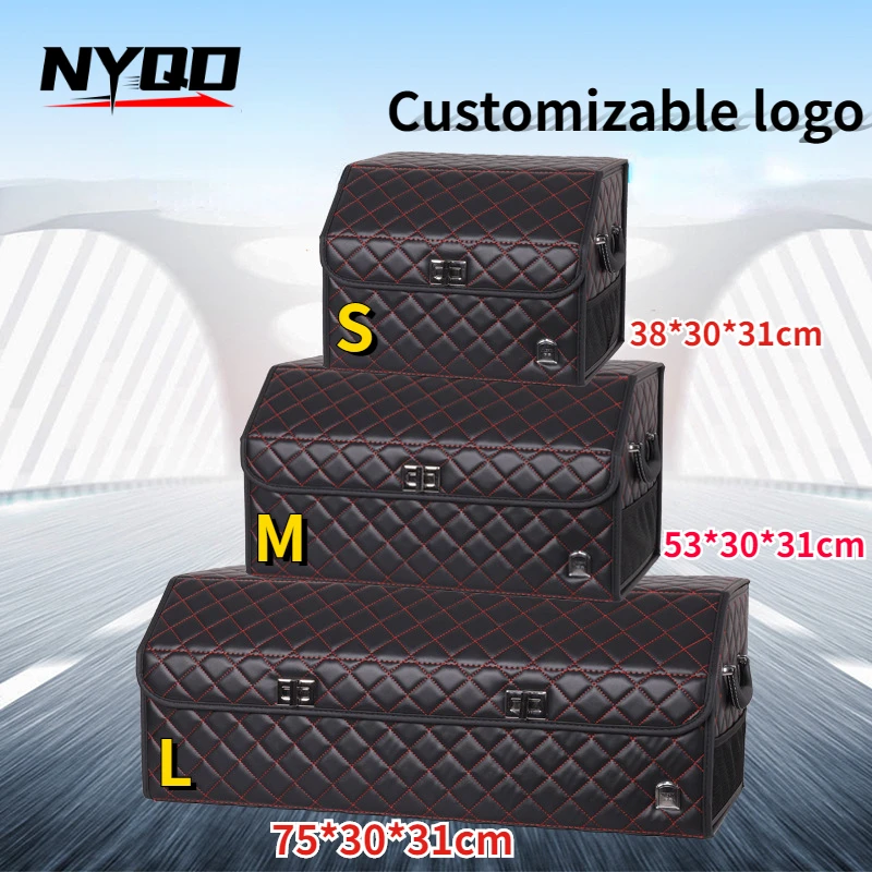 

Waterproof Leather Car Trunk Storage Box Multipurpose Trunk with Lid Storage Organizer Detachable Portable Auto Box for All Cars