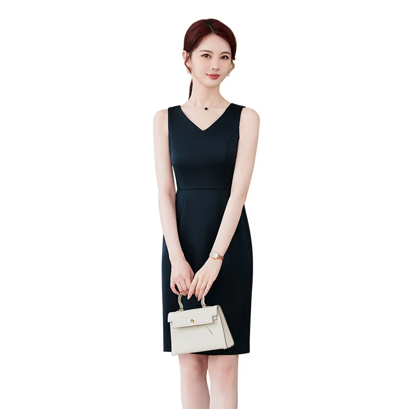 Abito senza maniche da donna, abito di media lunghezza, abito da abito con strato interno, inizio autunno, primavera, nuovo stile estivo, bodyc professionale