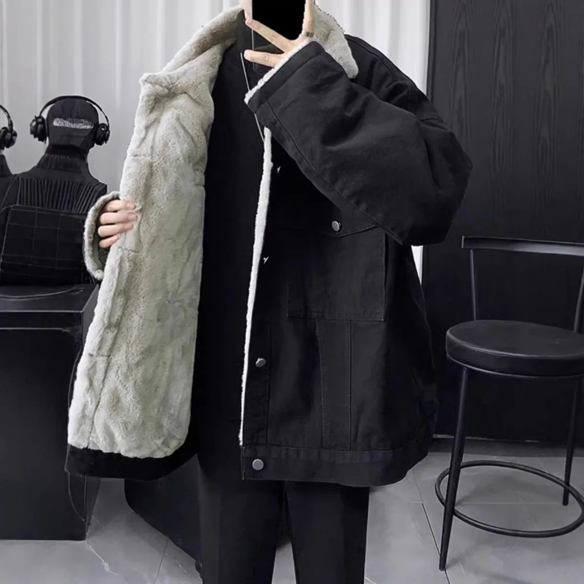 

Мужская джинсовая куртка с флисовой подкладкой, повседневный стиль, утолщенная, с длинными рукавами, рабочая куртка в американском уличном стиле, весна