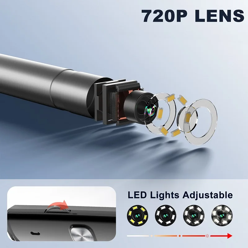 HD720P Type-C Android Endoscope Camera 3in1 Micro USB 8mm 3.9mm Lens with 6LEDs Pipe Inspection Borescope for Android Phones PC image 4