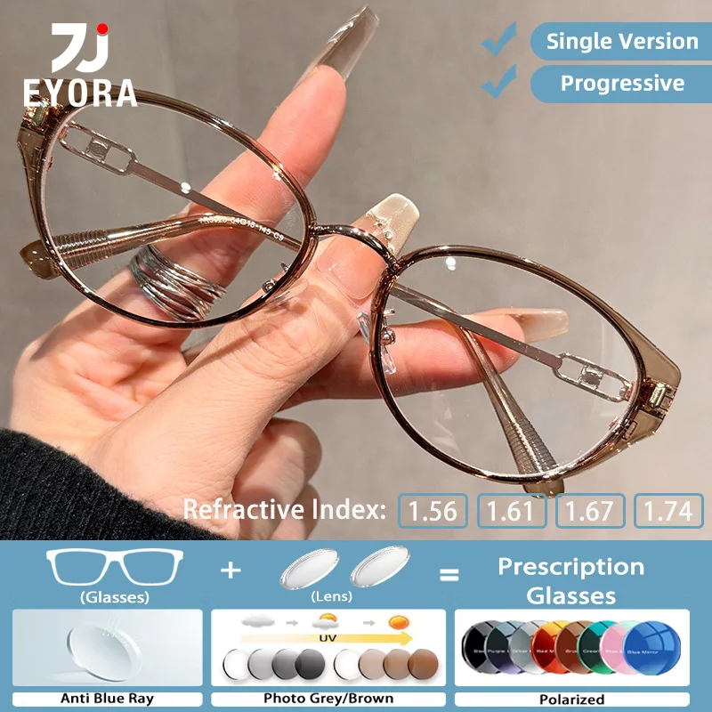 

Очки для чтения EYORA для женщин, утонченная оправа, ретро-стиль «кошачий глаз», для близорукости и дальнозоркости, с защитой от синего света, прогрессивные фотохромные линзы