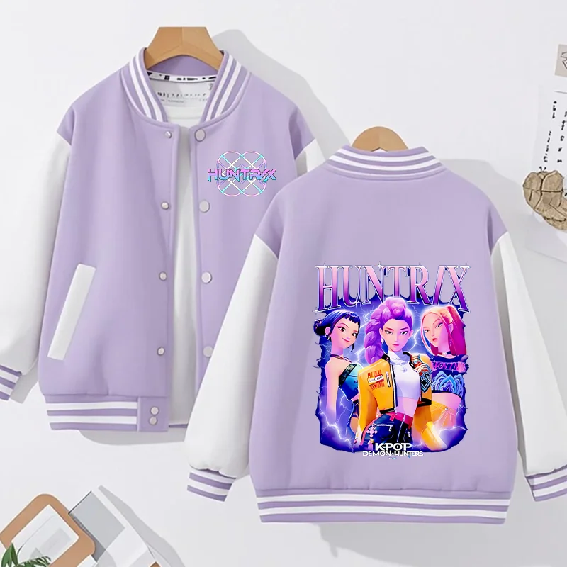 

Бейсбольная форма KPop «Охотники на демонов», милое пальто с героями мультфильмов в стиле аниме, милые девушки в стиле Харадзюку, модная весенне-осенняя фиолетовая женская куртка, топы