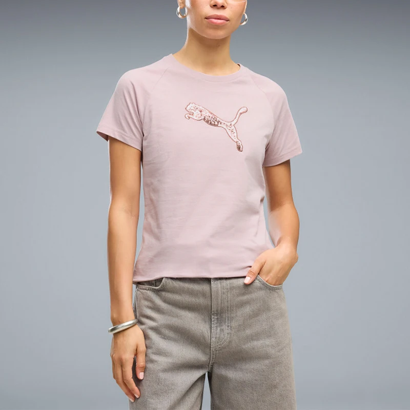 Puma genuine women's casual fashionable sequin pullover round neck short sleeved T-shirt 696187-49