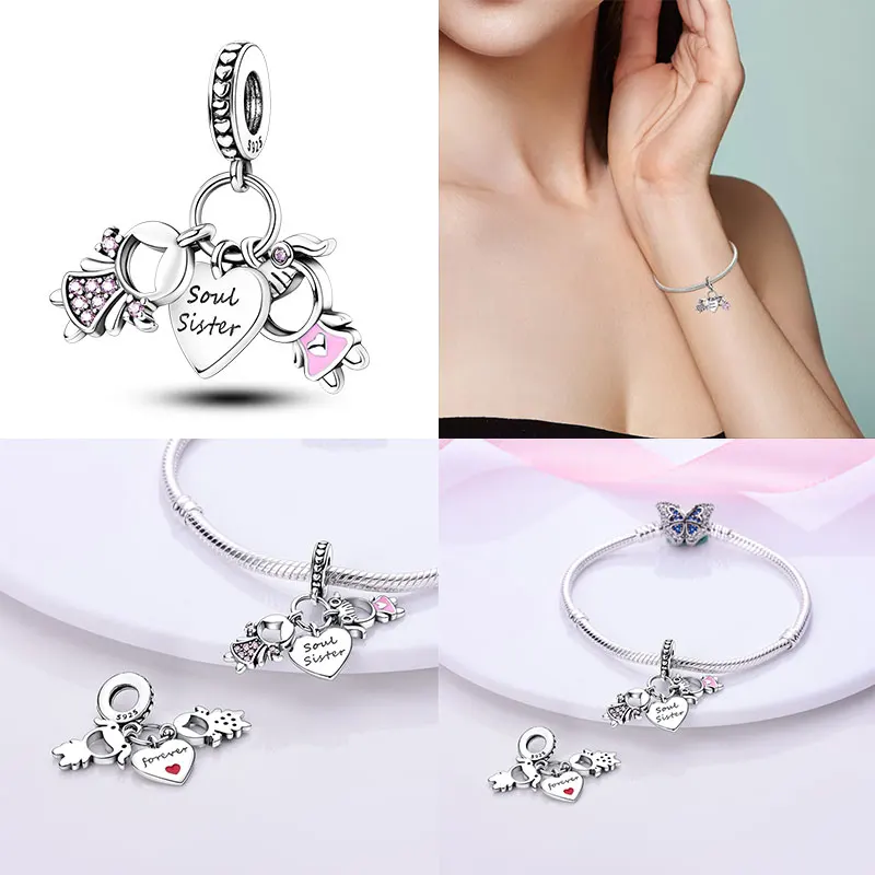 Fit Charms For Pandora Original Bracelets And 3mm Bracelets DIY Sweetheart Sister 100% 925 Silver Jewelry Making For Women Gift
