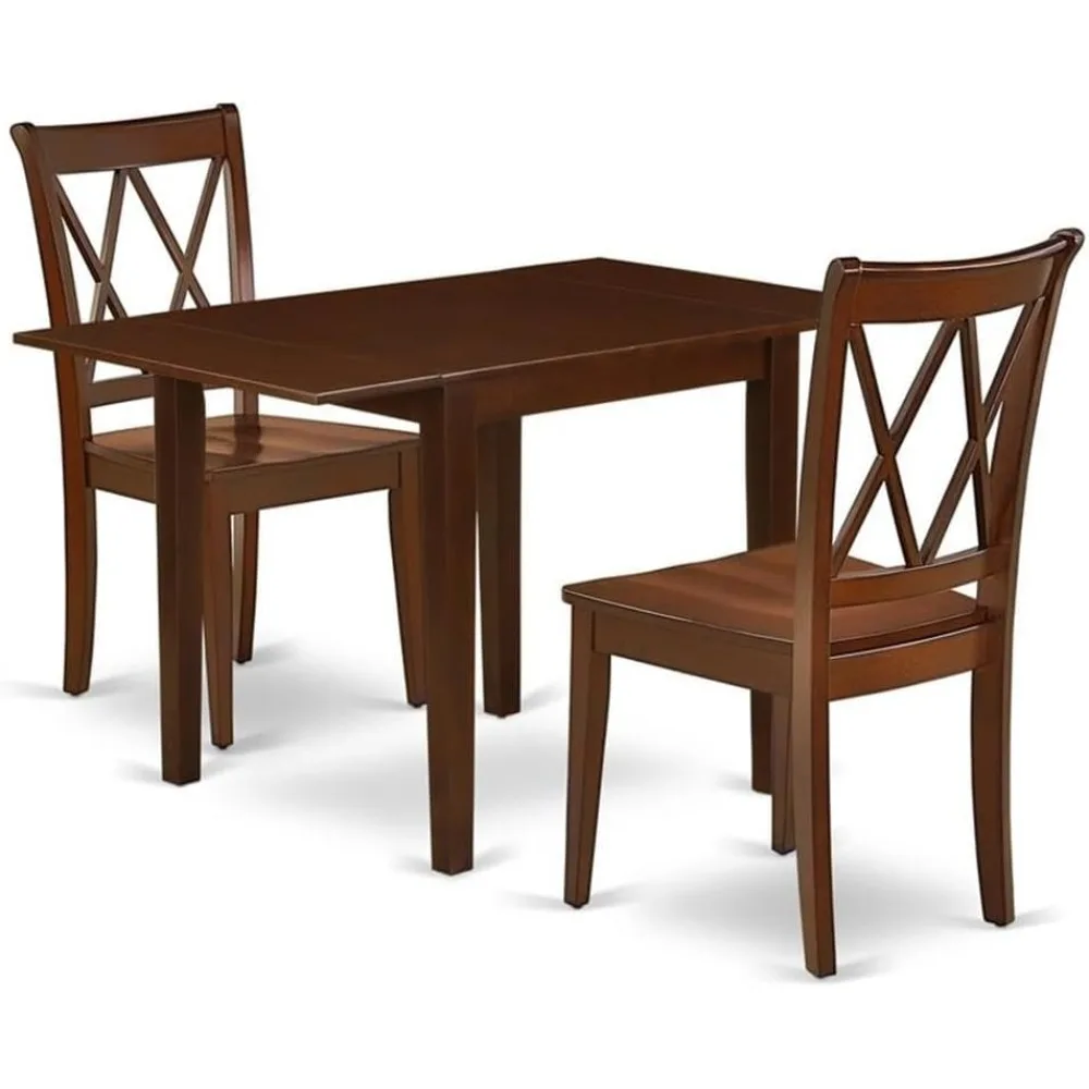 

3-piece dining furniture set, including a rectangular dining table with hanging leaves and 2 30x48 inch mahogany chairs
