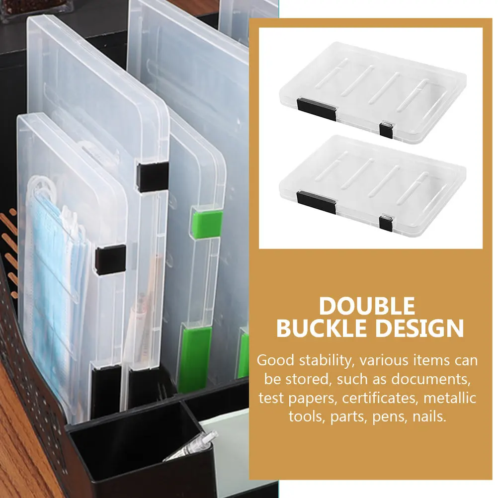 

2Pcs Transparent Plastic File Box Portable Document Organizer Papers Container Certificate Folder Storage Office Home Use