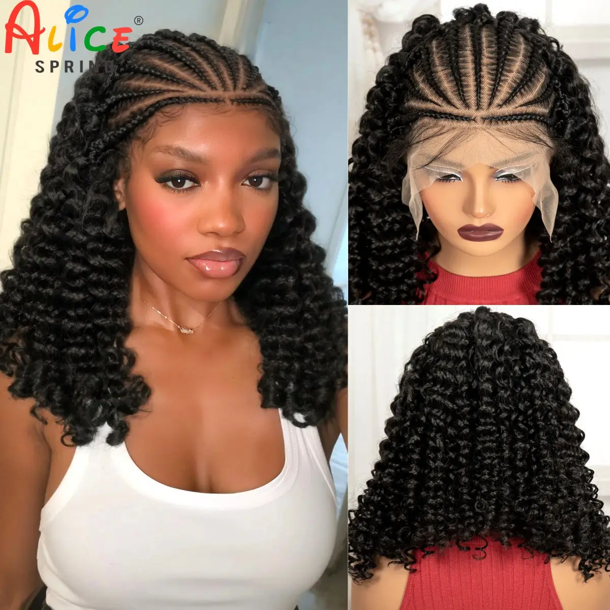 

Cornrow Плетеный Боб Парики Синтетические 13x6 Кружева Фронтальная Глубокая Волна Плетение Волос Парики Без узлов Косички Ручной Работы Парики для Чернокожих Женщин