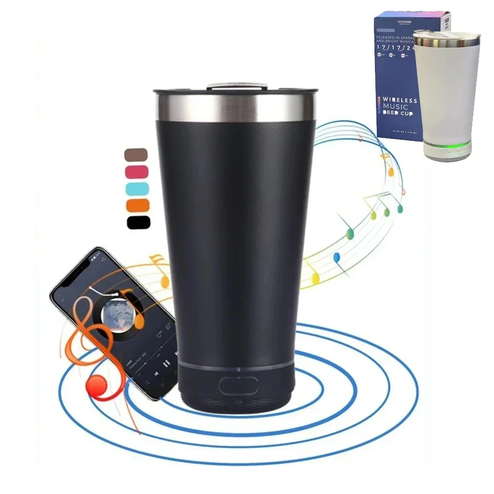 Stainless Steel Tumbler Cup Wireless BT Speaker Iced Coffee Cup Stereo Subwoofer Sound Box Water Bottle Gifts for Women and Men