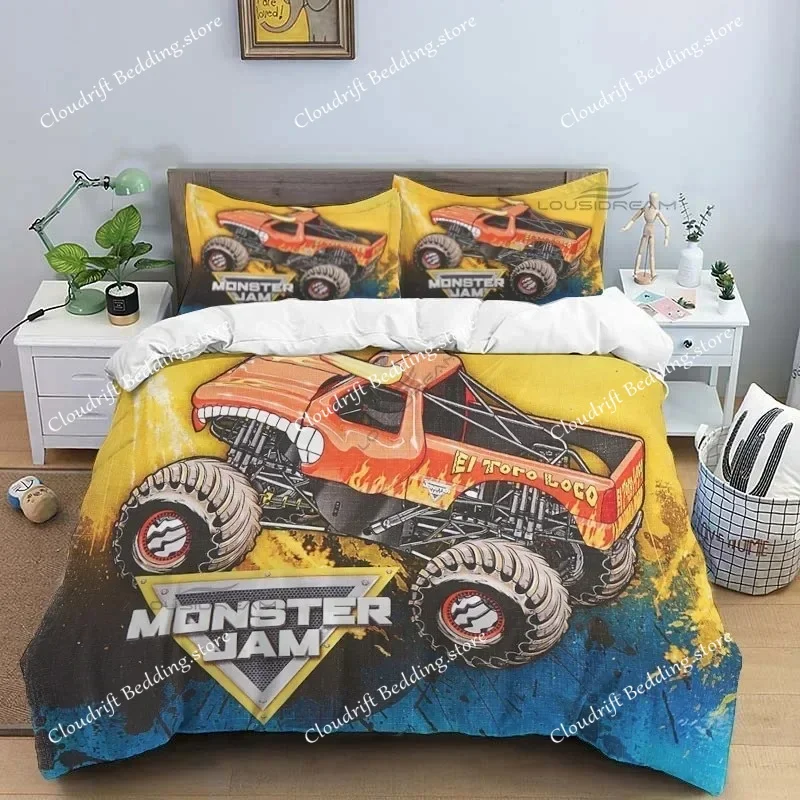 Super Monster Truck Monster Jam Comforter Bedding Set,Duvet Cover Bed Set Quilt Cover Pillowcase,King Queen Size Bedding Set