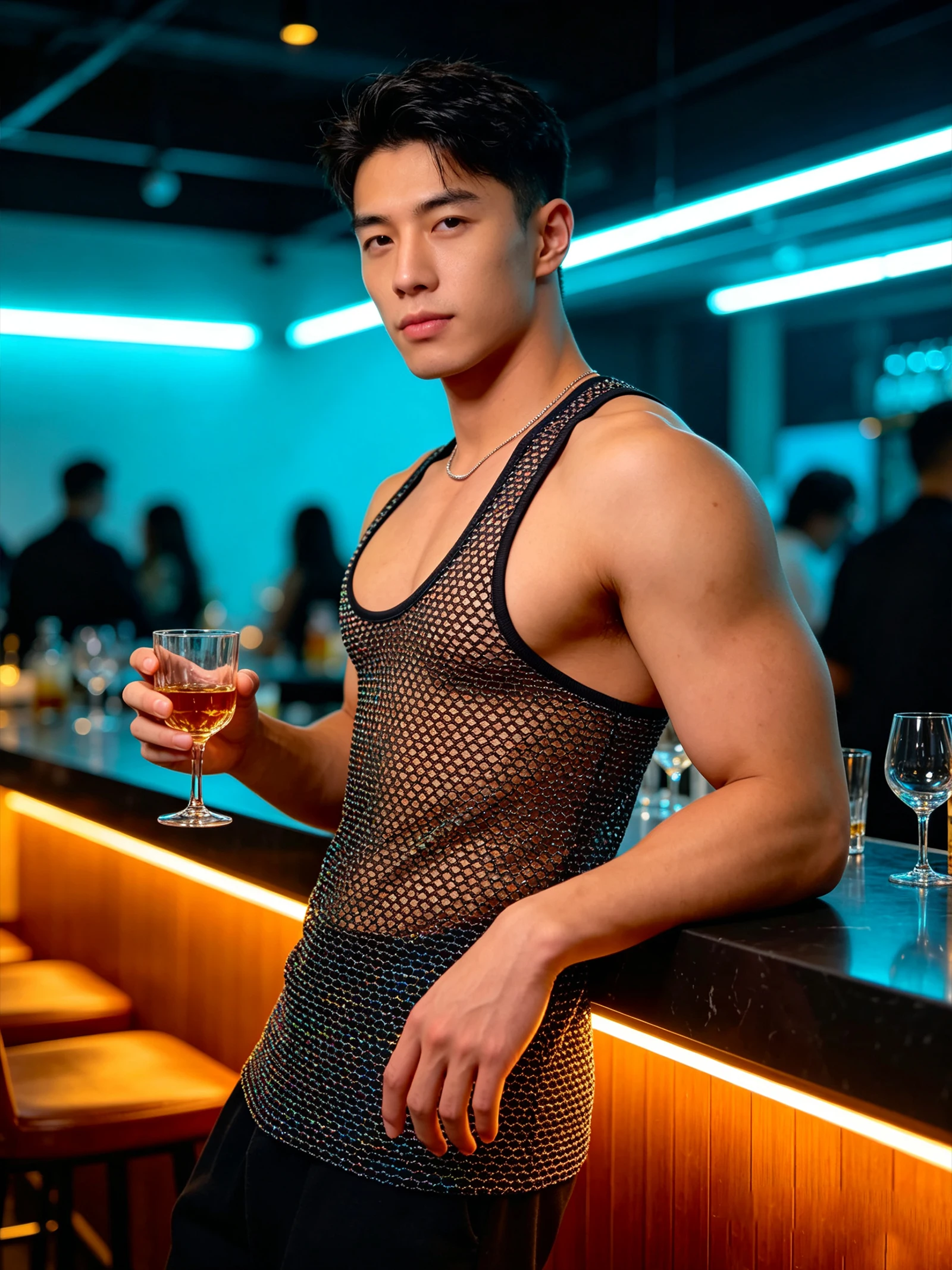 Mesh-Fischnetz-Tanktop für Herren, Racerback, ärmelloses Metallic-Shiny-Shirt für den Sommer, Sport-Muskelweste, transparent, für den Alltag, Partys und Streetwear – Detail 16