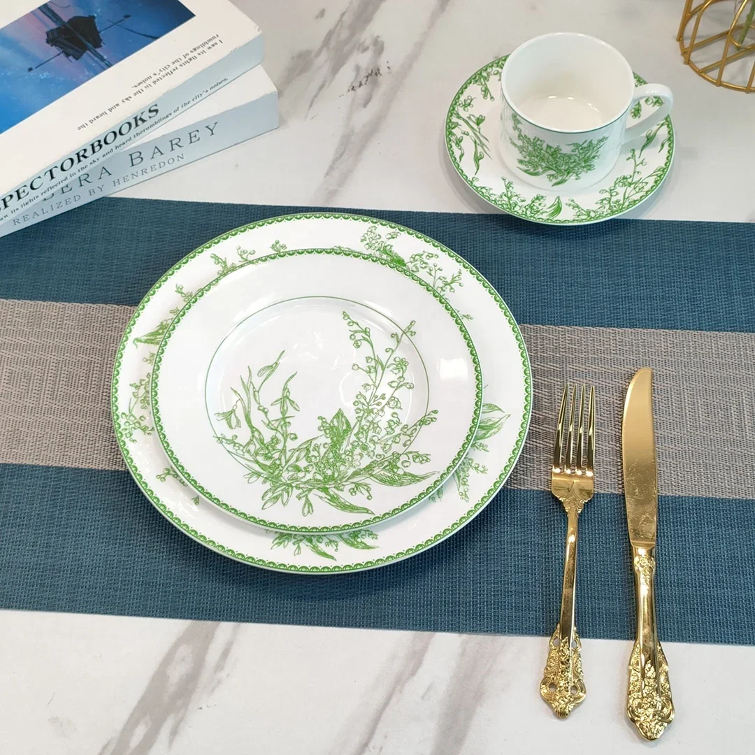 Rush for green bell orchid exquisite plate and cup set Ceramic dinner set