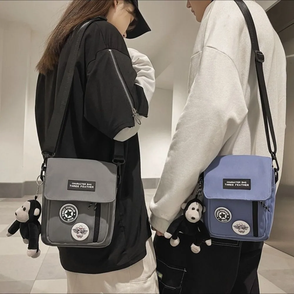

Solid Color Streetwear Mens Crossbody Bag Black Letter Shoulder Bag Adjustable Strap Satchel Nylon Bag Female