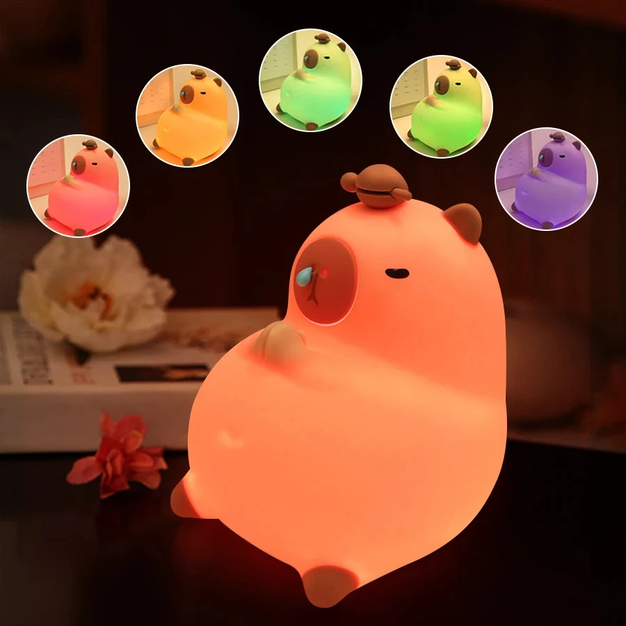 Capybara Led Night Light RGB lampada da tavolo bianca Cute Cartoon Nursery Light per comodino camera da letto Decor orologio dimmerabile regali di compleanno