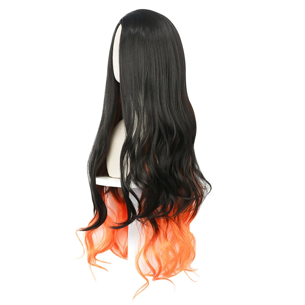 Rose Net Stove Door Ni Dou Ghost Annihilation Blade Versatile COS Long Curly Hair Partial Split Wig Head Cover Dyeing Gradient