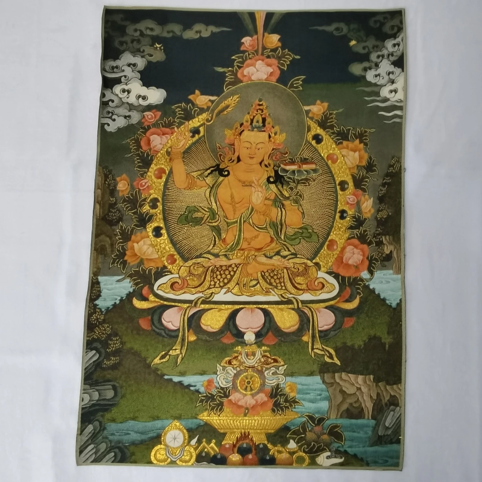 36" Tibet Tibetan Cloth Silk Buddhism Manjushri Bodhisattva Tangka Thangka Mural Wall Decoration Hanging Painting