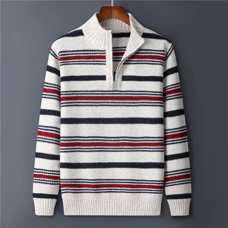 Half Zipper Autumn Men Sweater Knitted Clothing Knit Wear Striped Pullovers Men Coat HombreFashion Big Size M-4XL 5XL 6XL 7XL