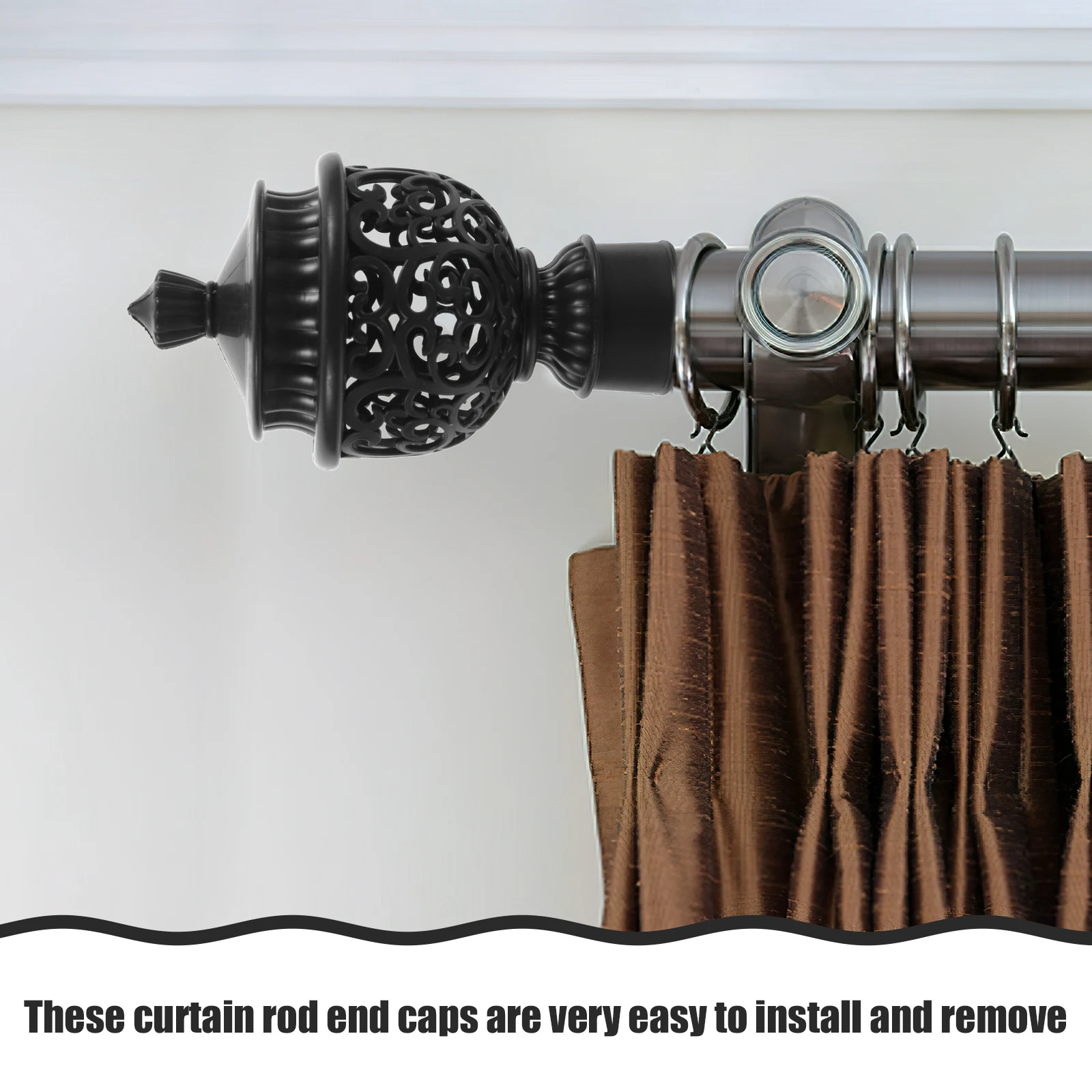 

12pcs Roman Curtain Rod Fittings Plastic Hollow Decorative Drapery Finials End Caps For Window Curtains Abs Replacement