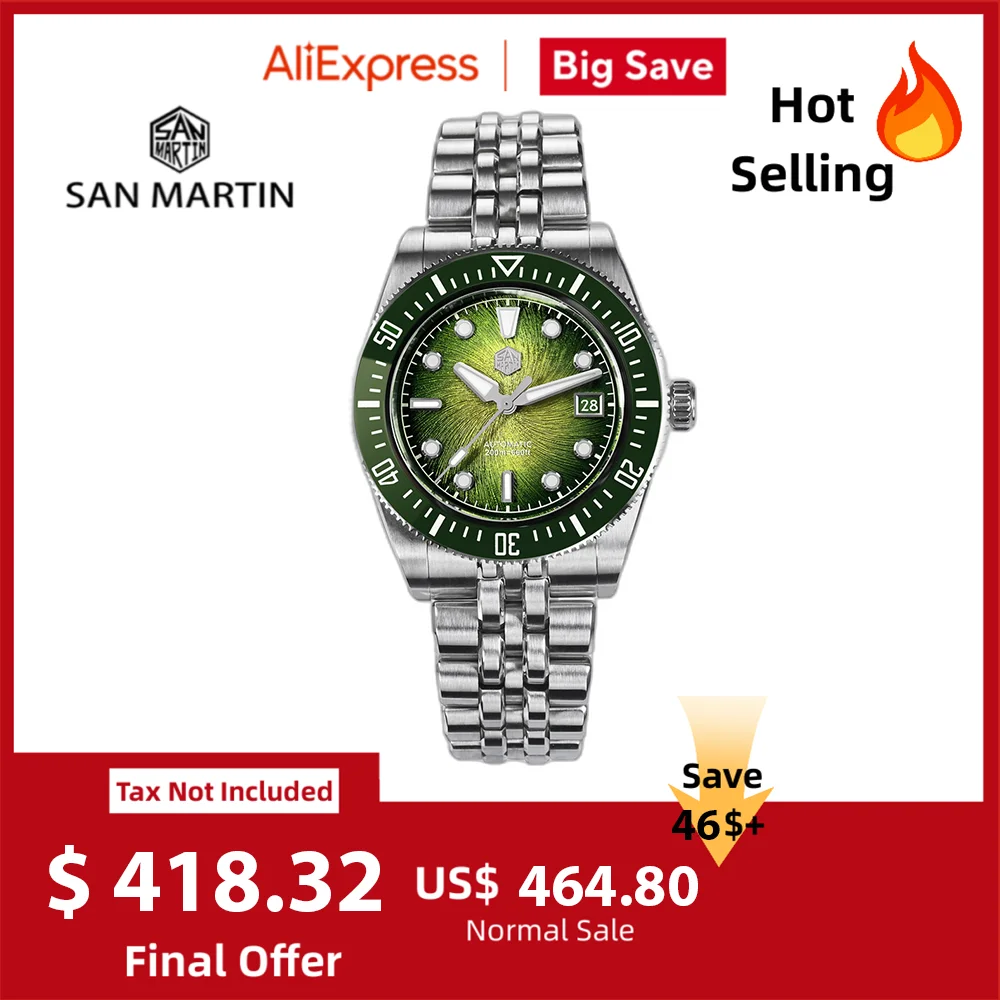 San Martin 37.5mm 9015 Enamel Gradient JianZhan Dial Mechanical Watch Self-Wind BGW-X1 Luminous Sapphire Glass 20Bar SN0148GX
