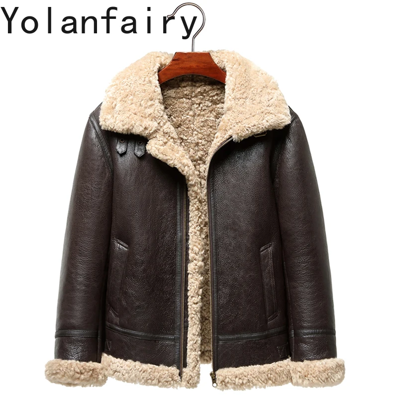 

Original Sheepskin and Wool Integrated Coat Men's Short Lapel Lamb Fur Clothing Male 2023 Winter New Genuine Leather Jacket FCY