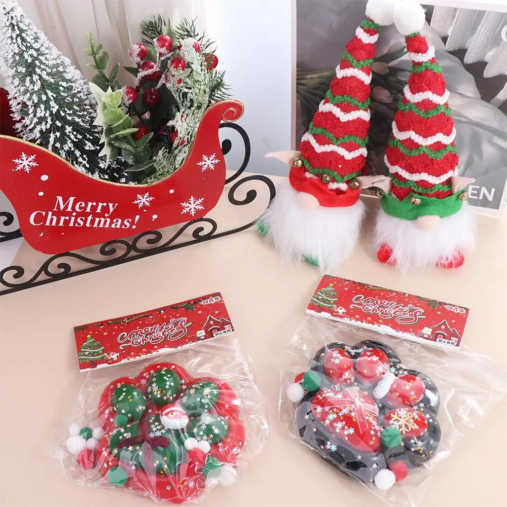 Super grande natal gato pata squeeze brinquedos amassar silicone dos desenhos animados brinquedo fidget 3d colorido gato pata pitada brinquedo crianças boneca complicada