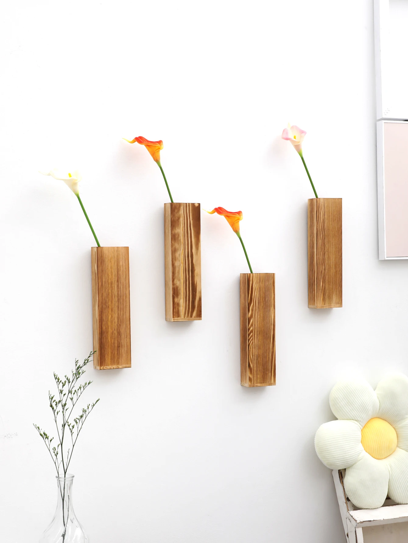 Wood Wall Vase Wooden Hanging Planter Holder for Dried Flowers and Artificial Greenery Plants Farmhouse Wall Hanging Decor Gift