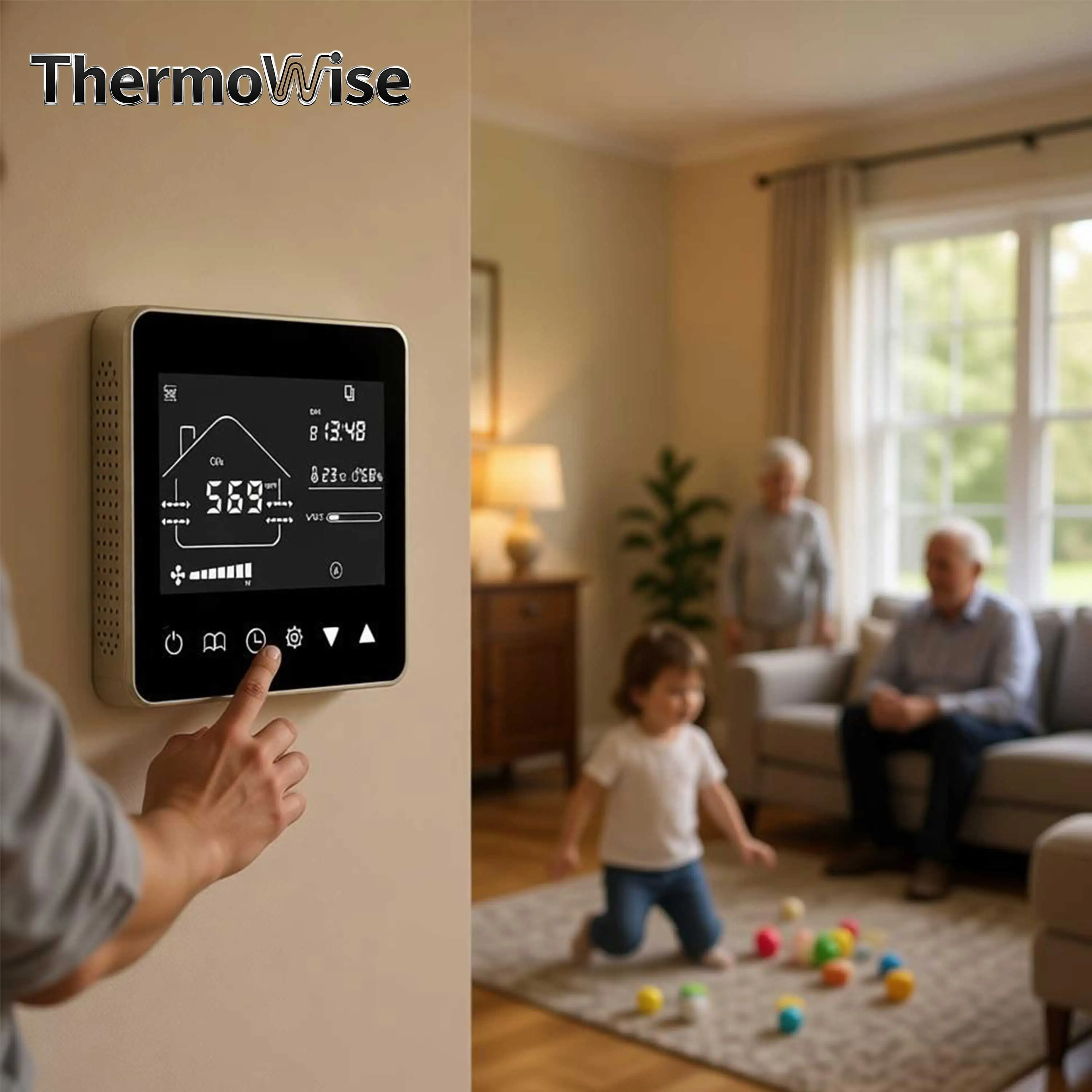 Equivalent CO2 Sensor Management Panel for Adjust EC 0-10V/AC Fan Exhaust/Fresh Air System VOC Quality Temp Humidity Monitoring