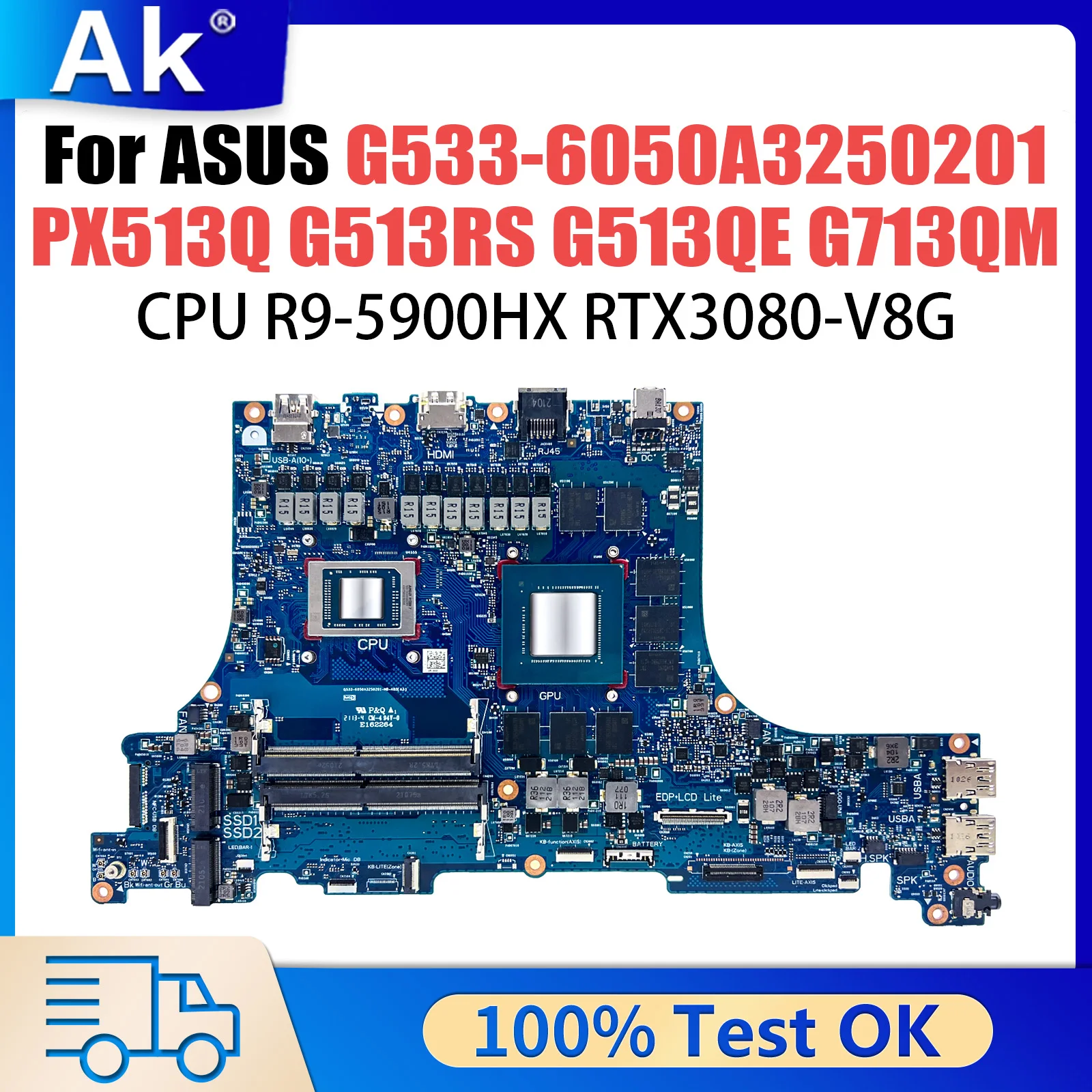 G513Q R9-5900HX RTX3080-V8G Mainboard For ASUS PX513Q G513RS G513QE G713QM G713QR Laptop Motherboard G533-6050A3250201