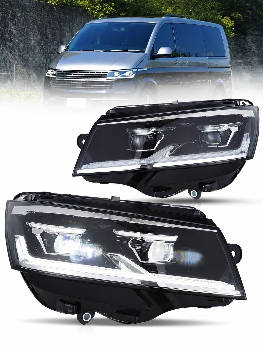 Für VW Transporter T6.1 Caravelle Multivan California 2019-2024 LED Dual-Beam-Scheinwerfer DRL Dynamischer Blinker Frontscheinwerfer-Baugruppe 1 Paar - LHD