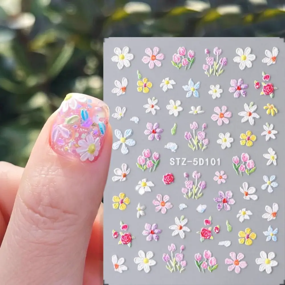 Pegatinas de pétalos 5D para uñas, calcomanías adhesivas de flores coloridas en relieve, dijes elegantes franceses grabados, decoración de Arte de uñas DIY, nuevo