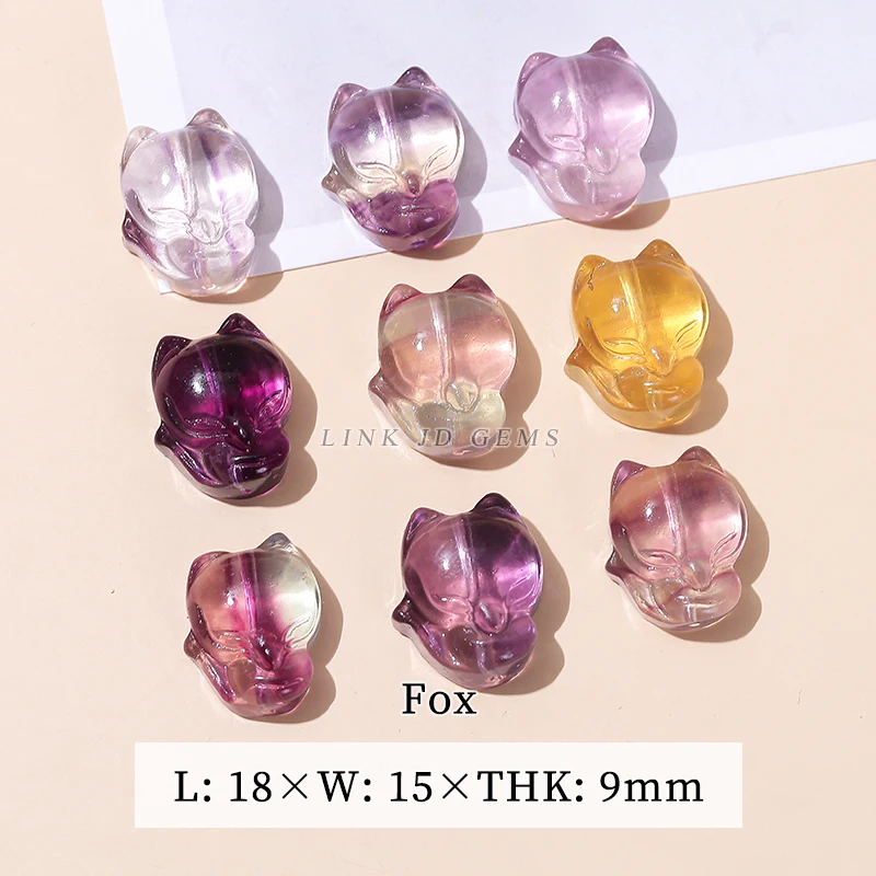 10 teile/los natürliche Fluorit kristall geschnitzte Tiere formen Reichtum quadratische Blume Glück Pixiu süße Perle mit Loch für die Schmuck herstellung – Detail 6