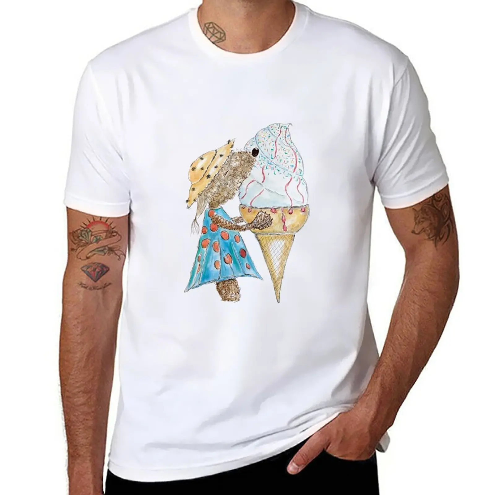 New Brown Dog eating ice-cream, Bedlington Terrier Dog T-Shirt Short sleeve sports fan t-shirts tees mens plain t shirts