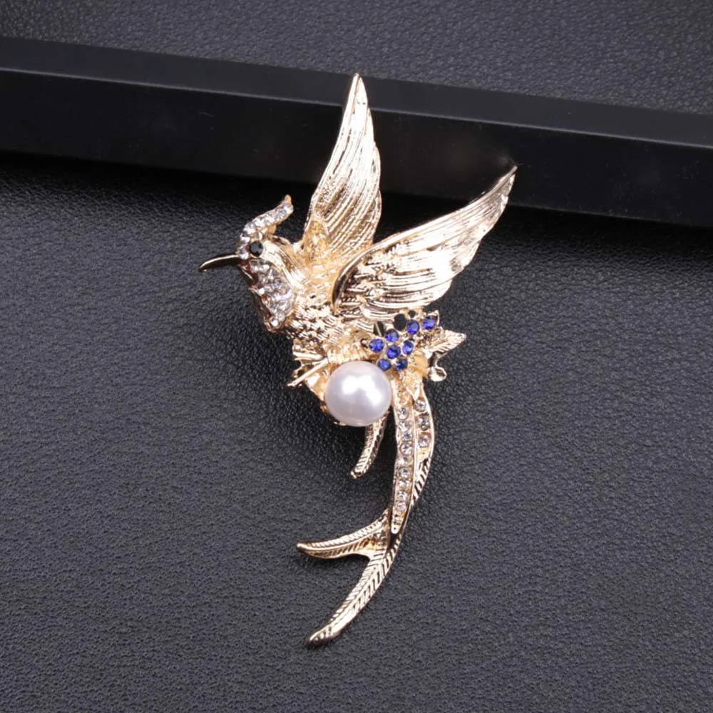 Vintage Phoenix Brooch Gold Color Long-tailed Magpie Pin Woman Elegant and Versatile Temperament Corsage Luxury Pin