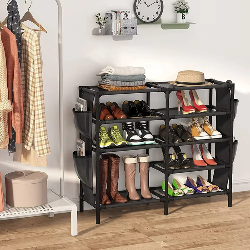 Shoe Rack with Pockets, 5-Tier Shoe Boots Organizer Freestanding Shoe Shelf for Entryway Bedroom