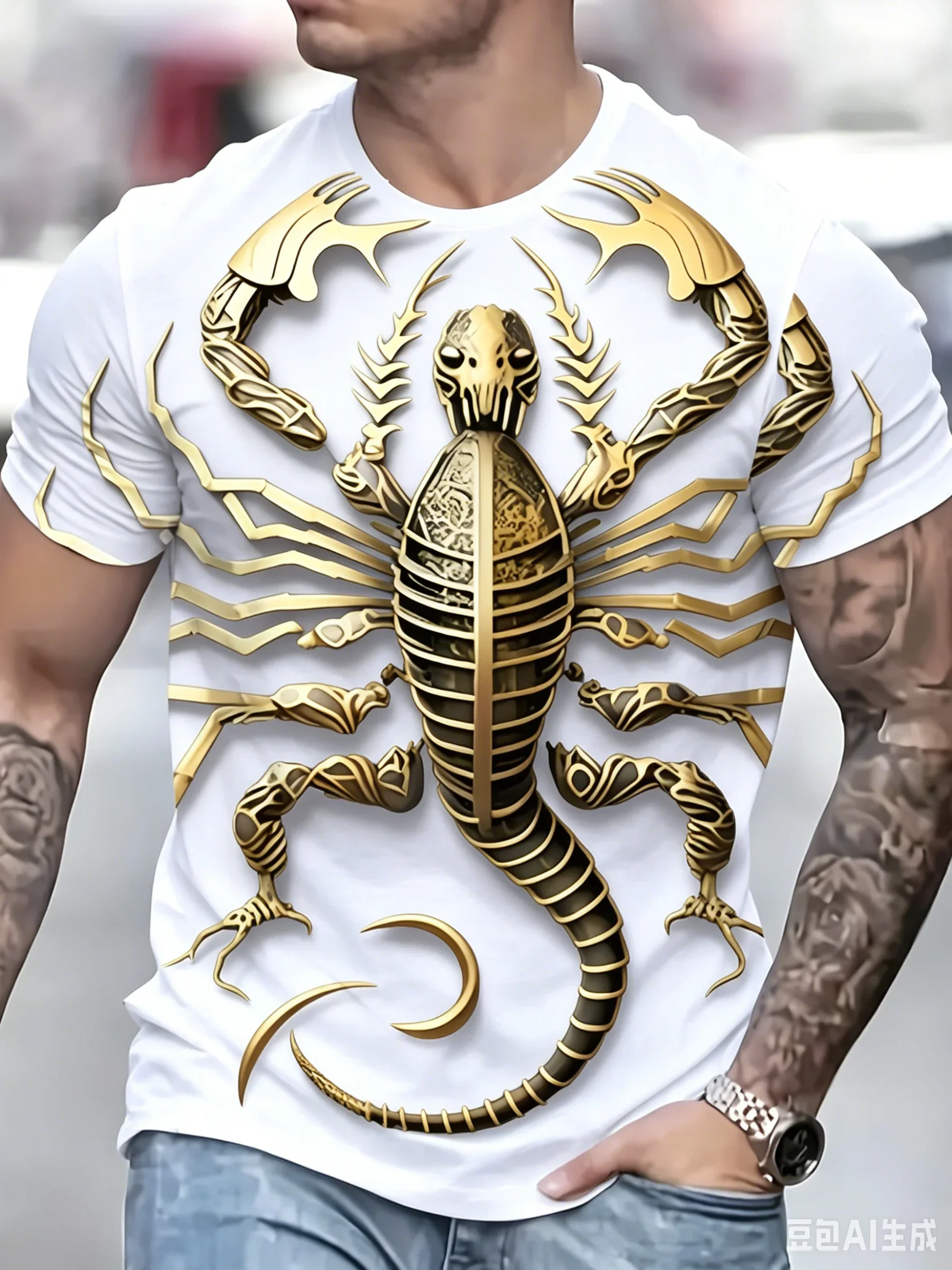 3D Scorpion Graphic T Shirt for Men Relief Style Print Short Sleeve Tops Summer Casual Crew Neck Tees Trend Street Men's Tops