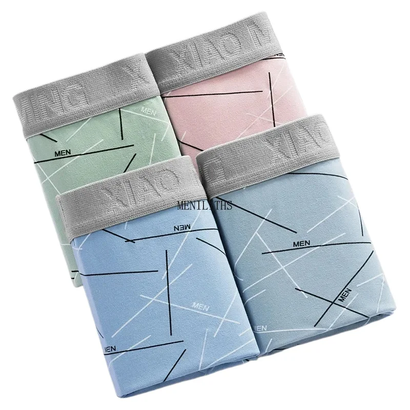 

Men's underwear Men's boxers youth mid-waist boxers large-size pants shorts, fashionable daily line print intimate boxer briefs