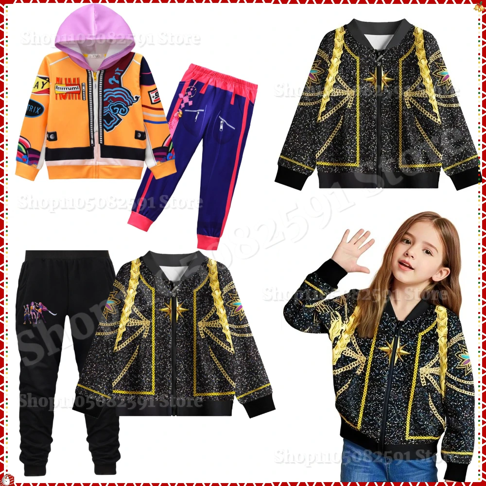 

Rumi Demon Hunters Kids Clothes Print Hoodies Jacket Boy Girls Fashion Casual Coat Pants Cool Girls Gift Children's Outfits